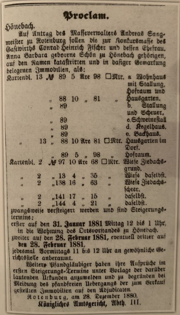 Originalausschnitt aus dem Kreisblatt von 1881